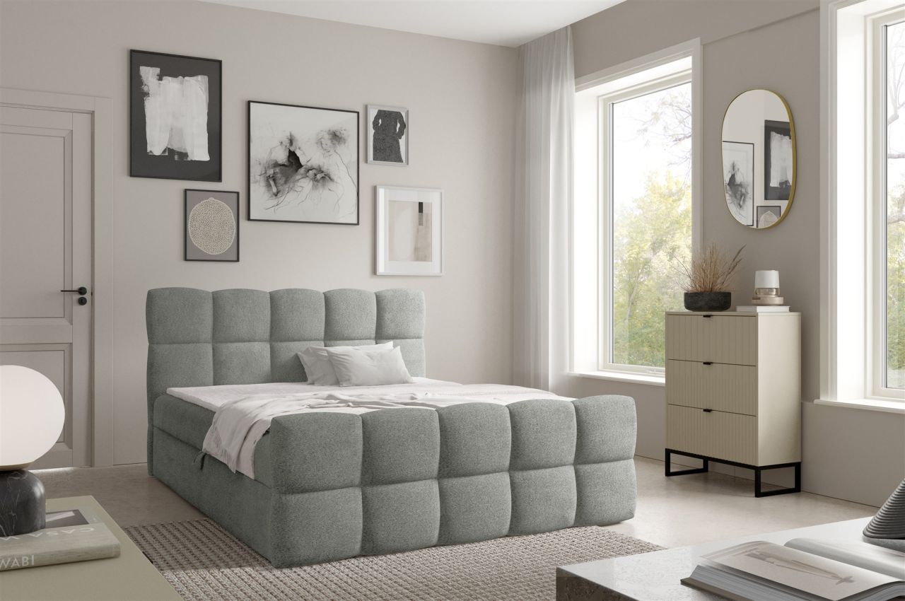 Boxspringbett Schlafzimmerbett SATINE 140x200cm Stoff Coral Grau