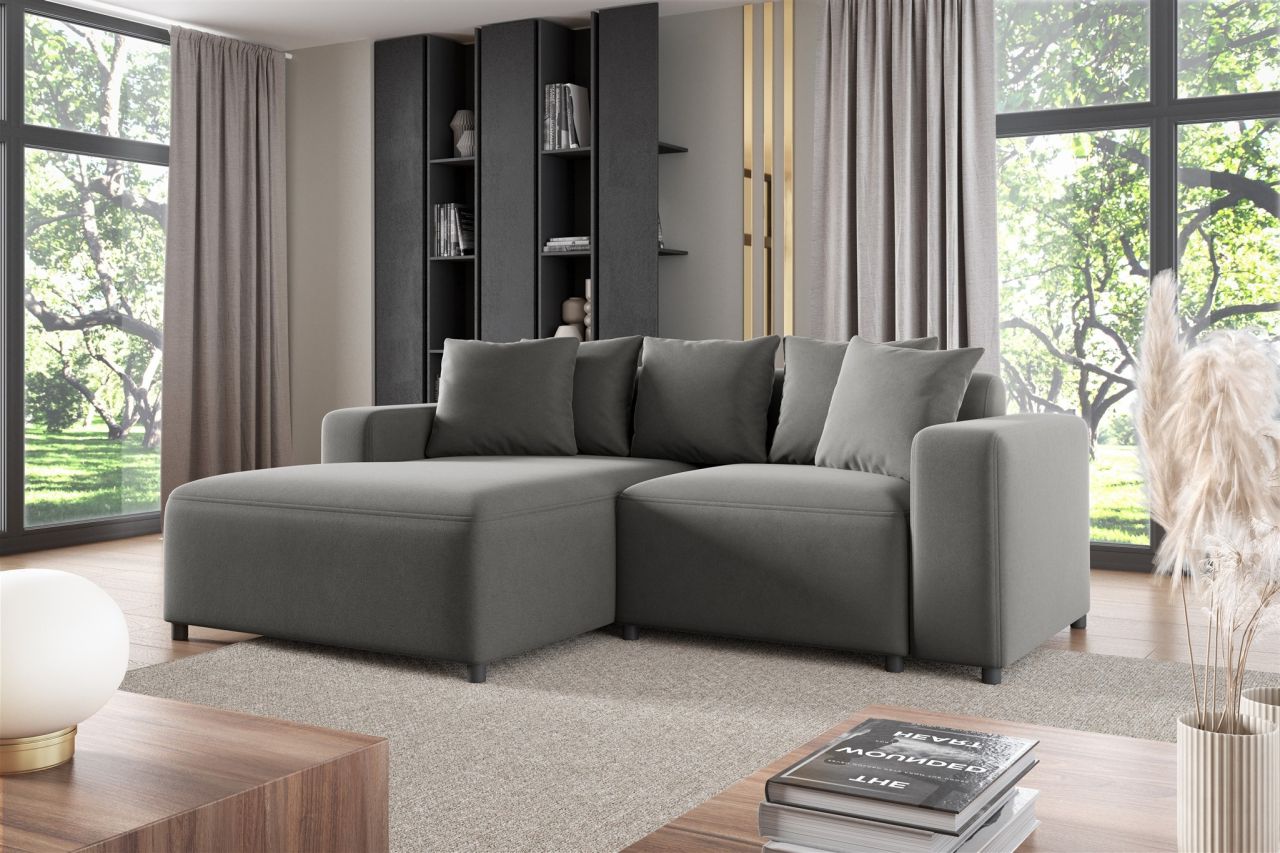 Ecksofa ersofa Sofa MEGAN XS in Stoff Salvador Grau Ottomane Links