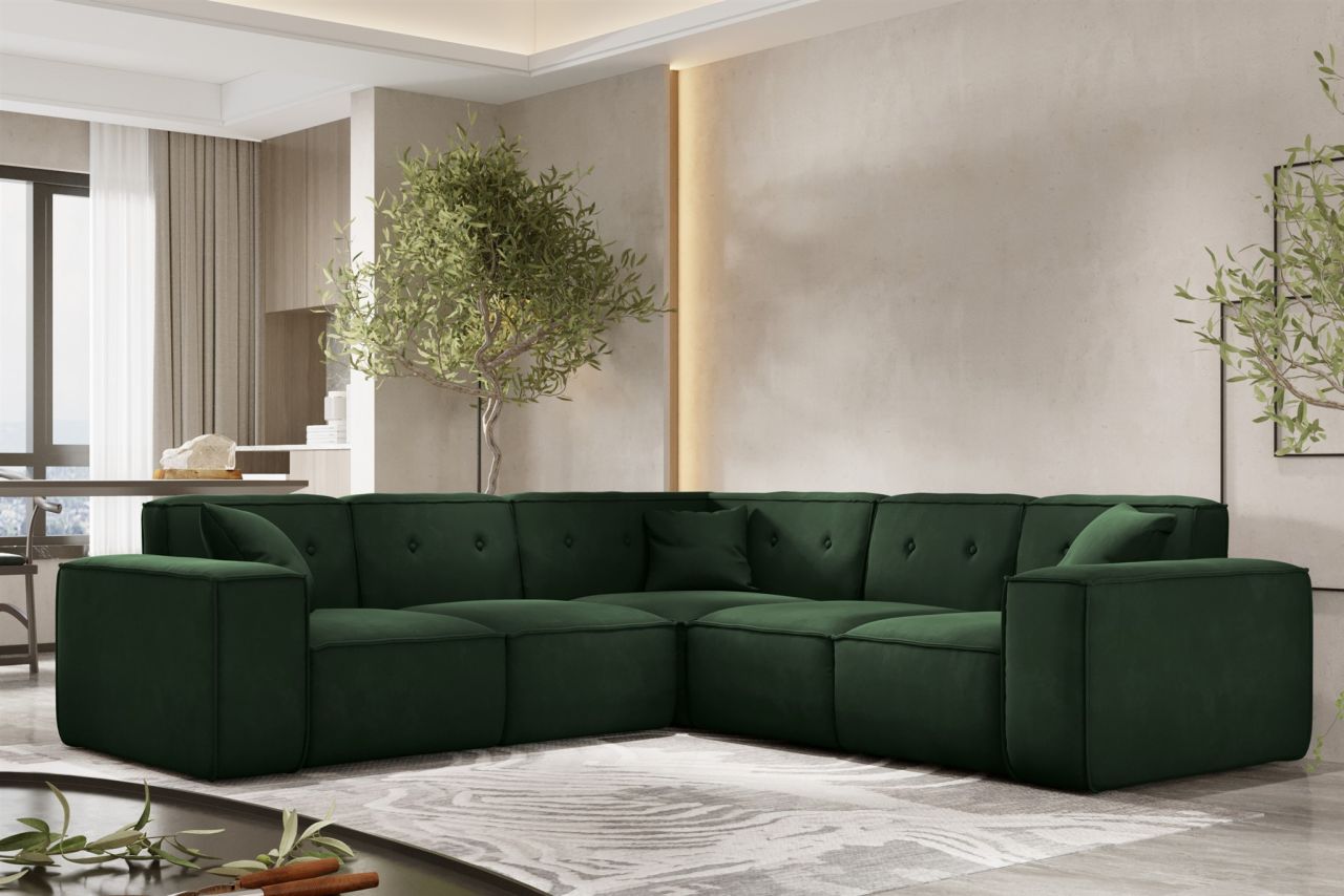Ecksofa ersofa CESINA in Stoff Opera Velvet Dunkelgrün Seite Universal