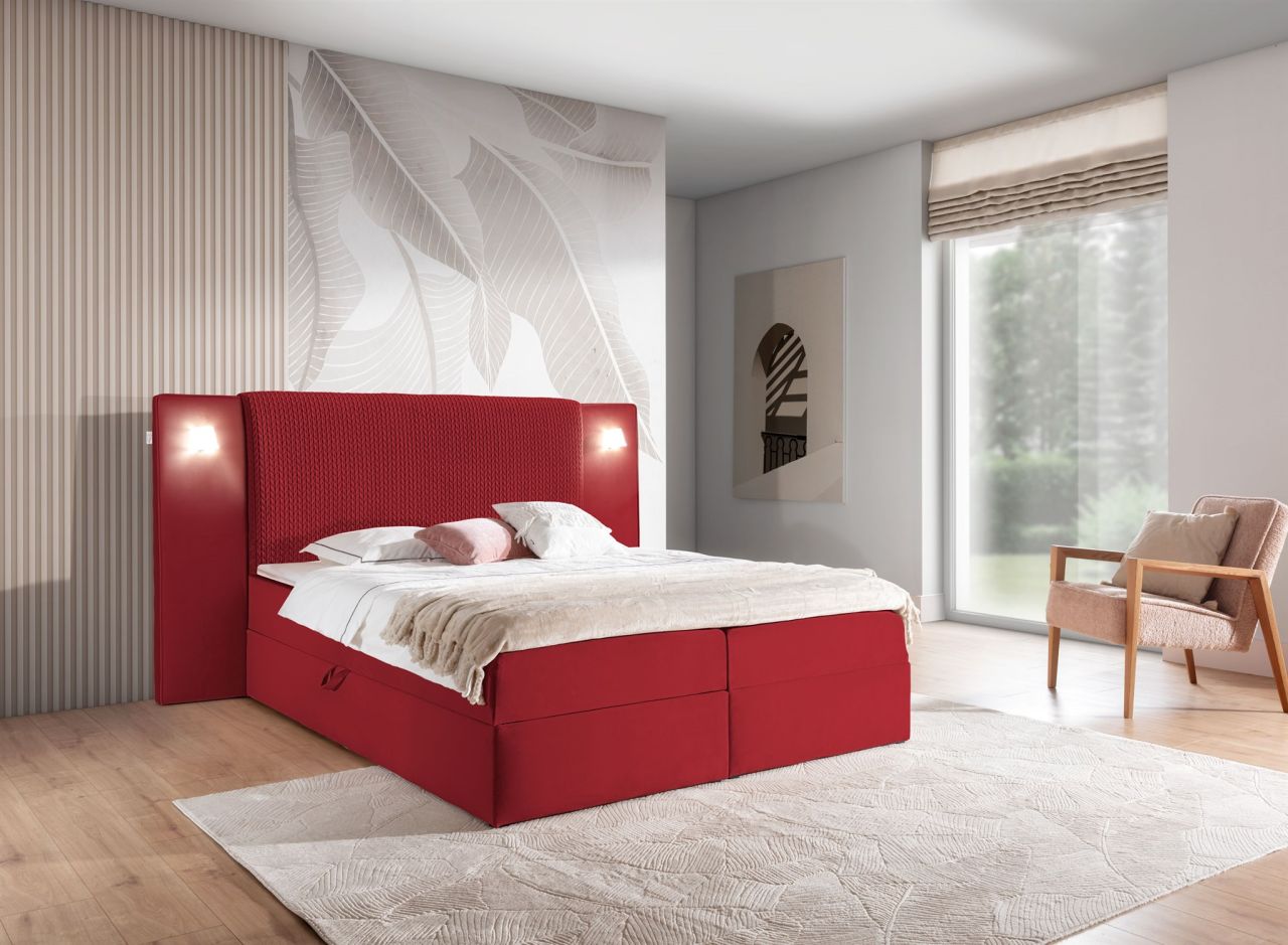 Boxspringbett Bett MARTEN 140x200cm Set.1 in Stoff Magic Velvet Rot