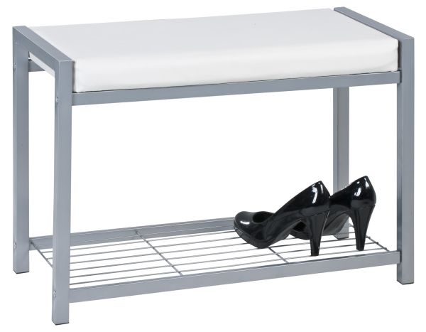 Bank Garderobenbank Sitzbank - STAR -Meatall Silber/ Weiss 68 x 35 cm