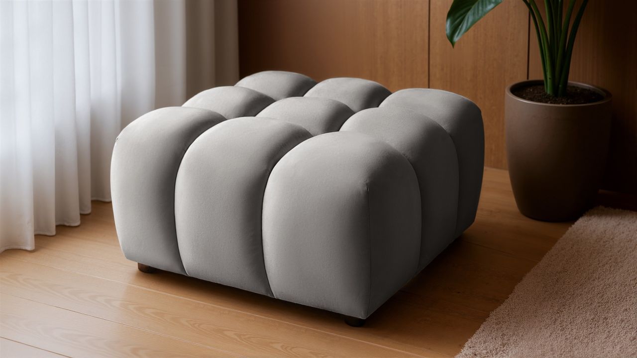 Polsterhocker erhocker FLOW in Stoff Bluvel Silbergrau