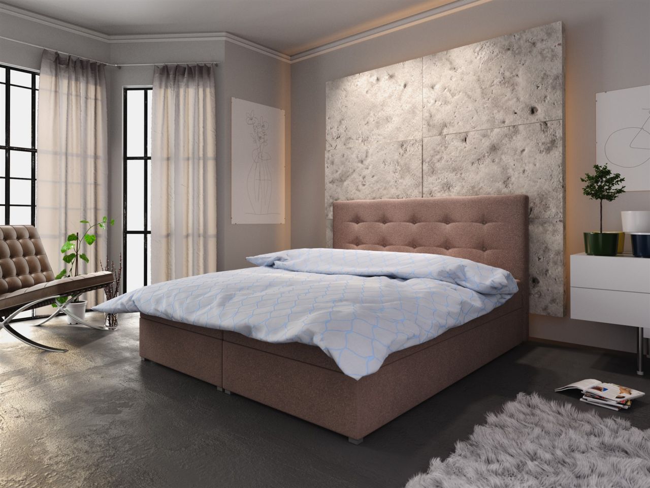 Boxspringbett Schlafzimmerbett LIBERTO 140x200cm Braun inkl.Bettkasten
