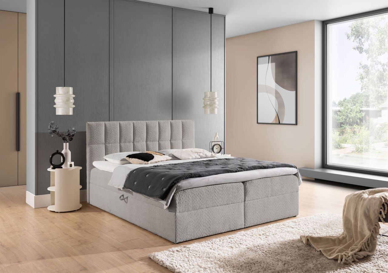 Boxspringbett Schlafzimmerbett DOMINGA PREMIUM 120x220cm Stoff Coral Grau