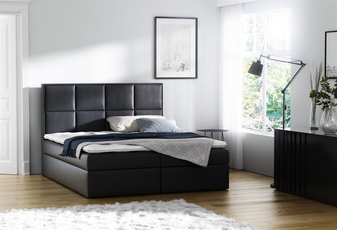 Boxspringbett Bett MEDIANO Kunstl.. Schwarz 180x200cm inkl.Bettkasten