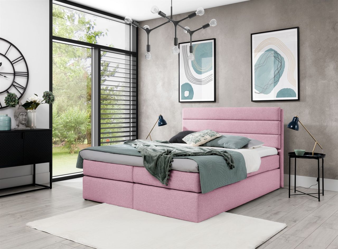 Boxspringbett Schlafzimmerbett Bett DAVINO DELUX Stoff Rosa 120x200cm