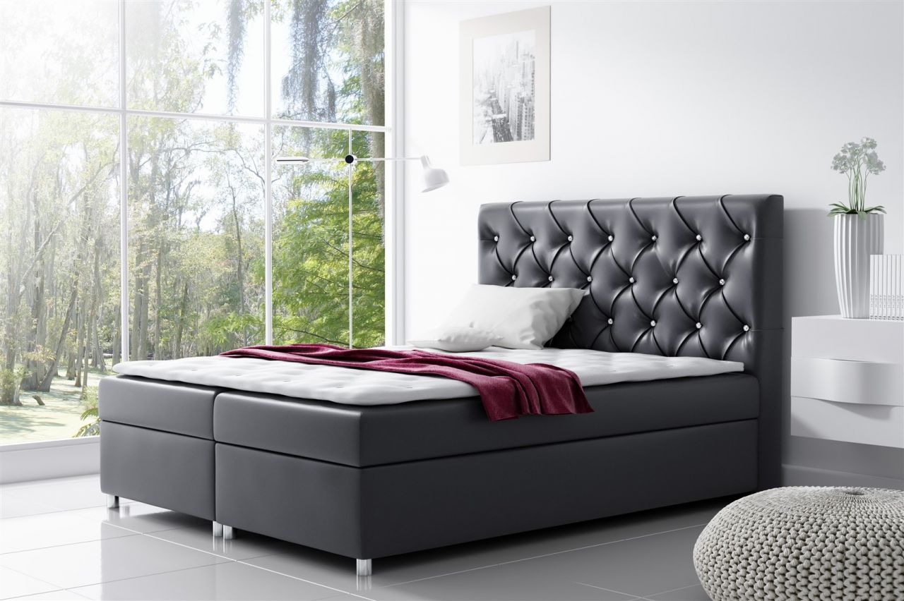 Boxspringbett Schlafzimmerbett DOLCE Kunstleder Schwarz 140x200cm