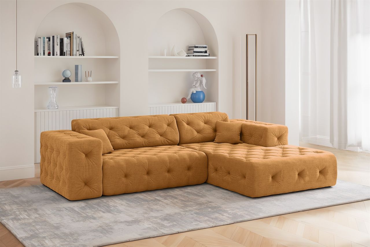 Ecksofa ersofa CHANTAL in Stoff Moly Orange Ottomane Rechts