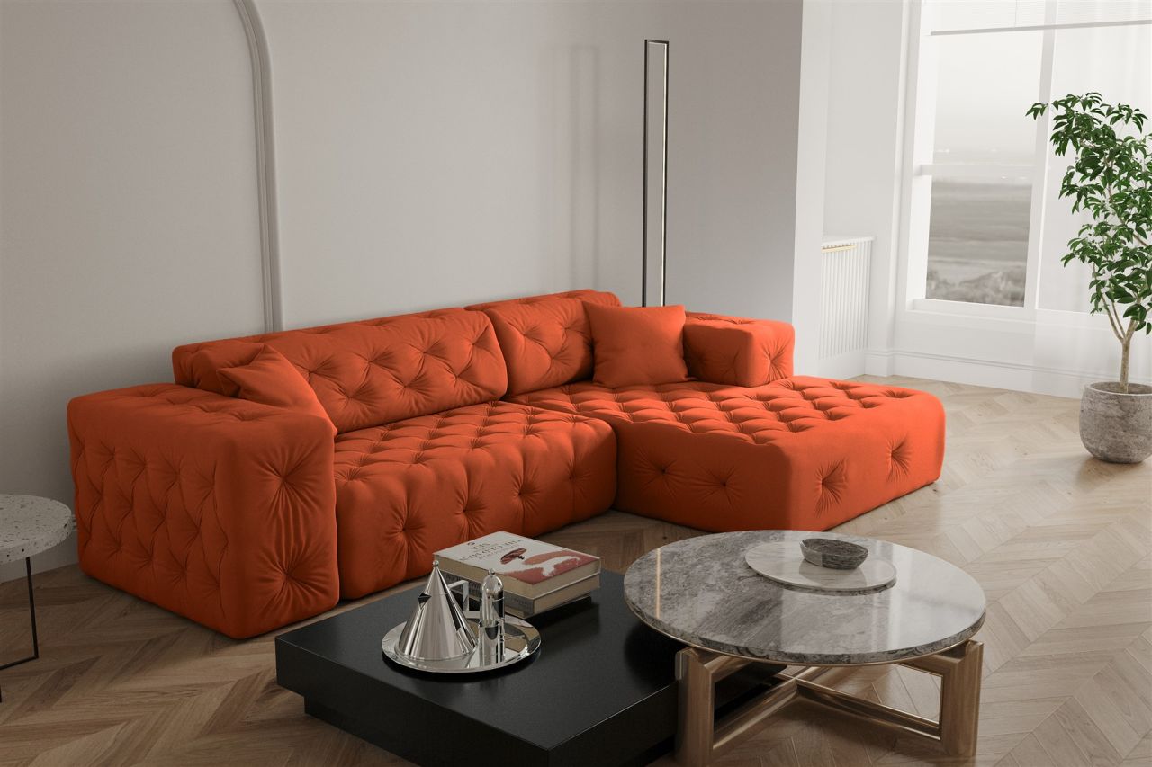Ecksofa ersofa CHANTAL in Stoff Opera Velvet Orange Ottomane Rechts