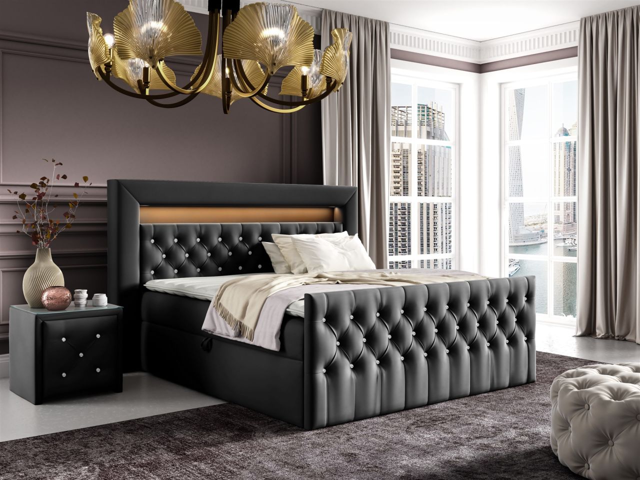 Boxspringbett Schlafzimmerbett SEVRA Nr.1 120x200cm in Elisa Velvet Schwarz