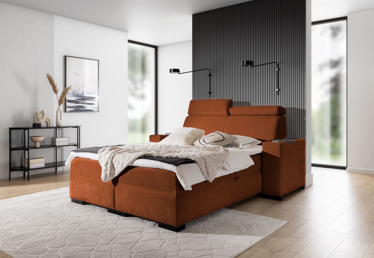 Boxspringbett Bett NESTOR 120x200cm Set.1 in Stoff Dress Me Rostbraun