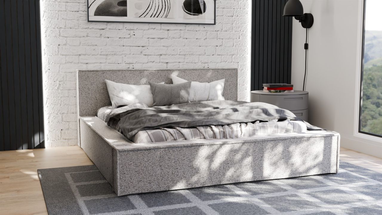 Polsterbett Doppelbett Bett ALDANA 140x200cm in Stoff Puente Hellgrau