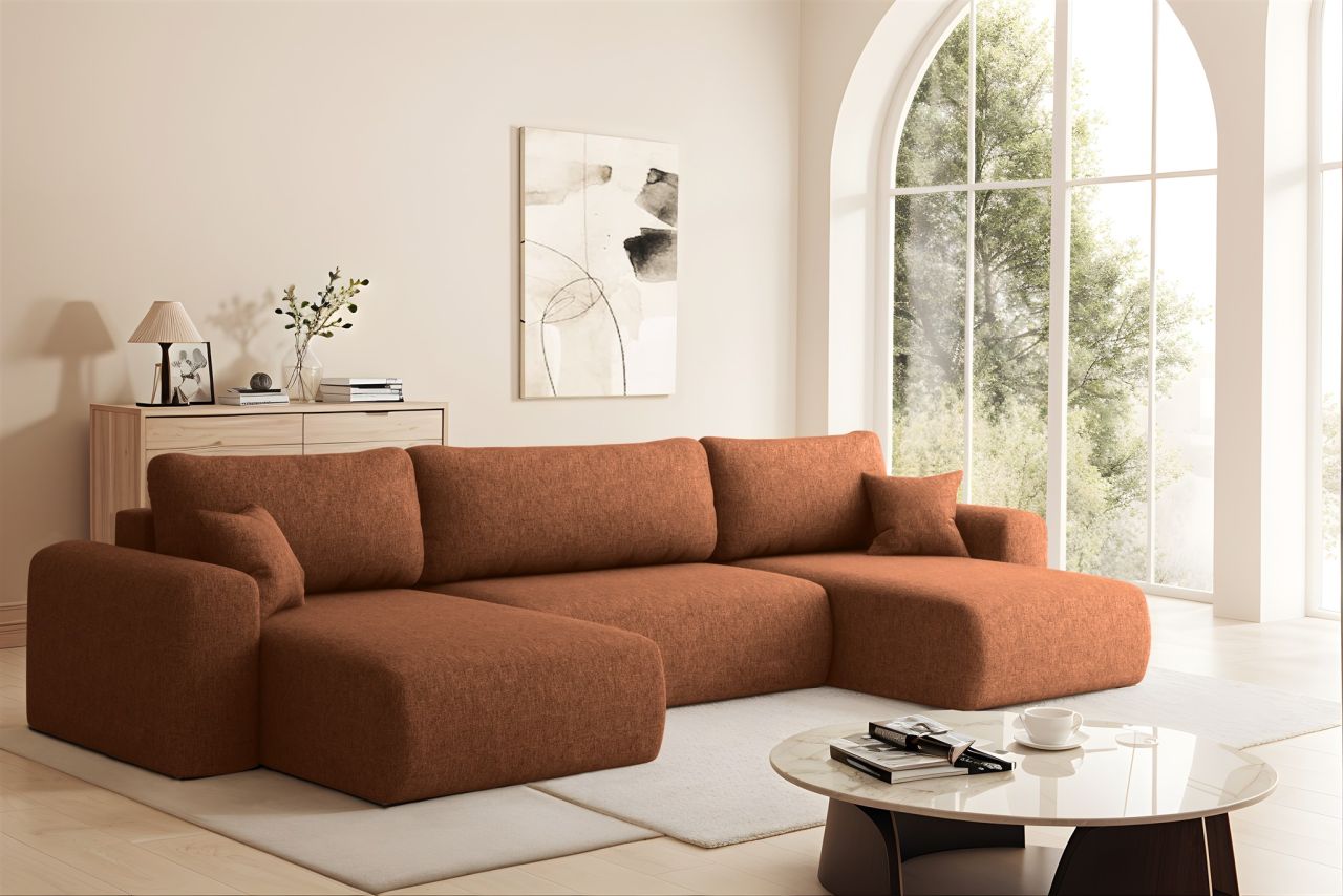 Wohnlandschaft Sofa mit Schlaffunktion FLORA Stoff Verita Ziegelrot
