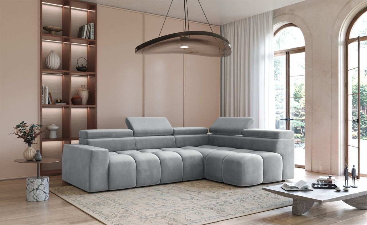 Ecksofa ersofa DARCY in Stoff Salvador Hellgrau Ottomane Rechts