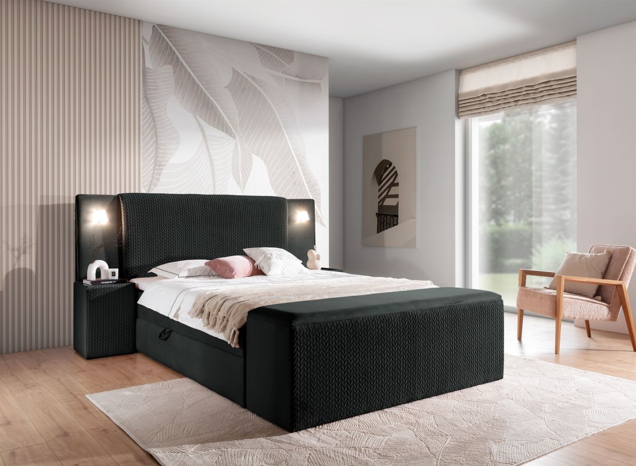 Boxspringbett Bett MARTEN 180x200cm Set.2 in Stoff Magic Velvet Schwarz