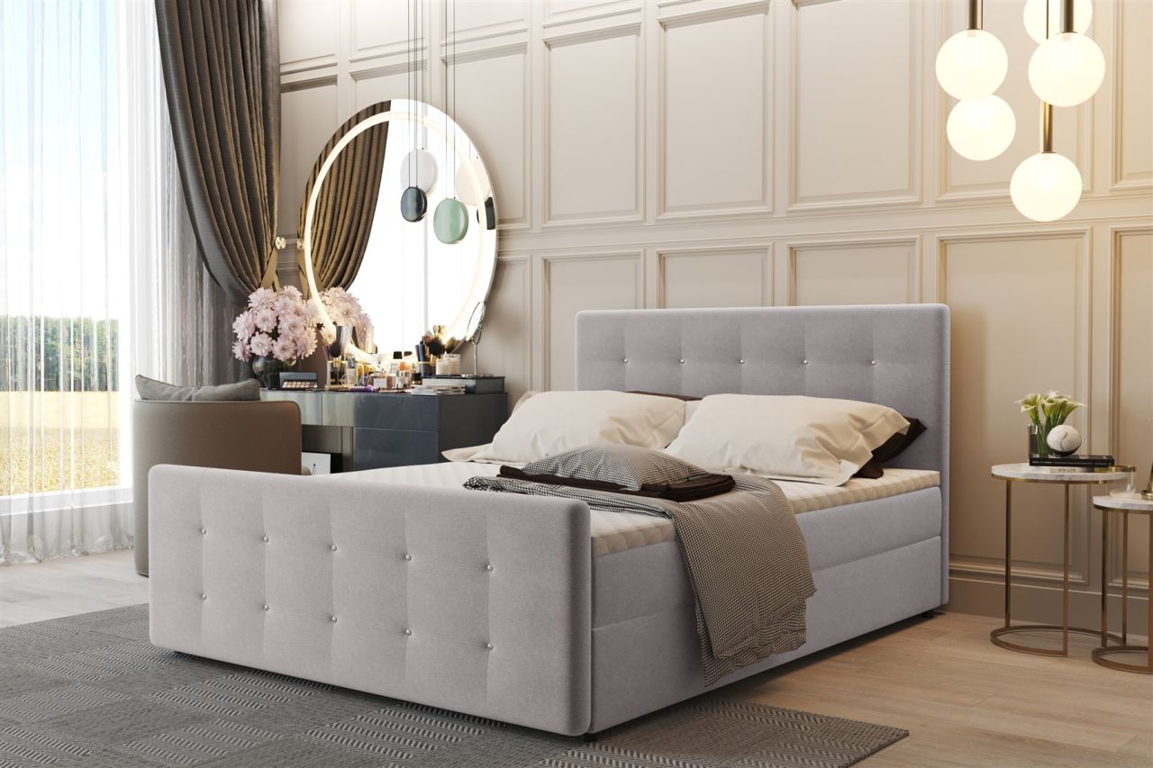 Boxspringbett Schlafzimmerbett CARLOS 160x220cm Stoff Soro Altweiss inkl.Bett...