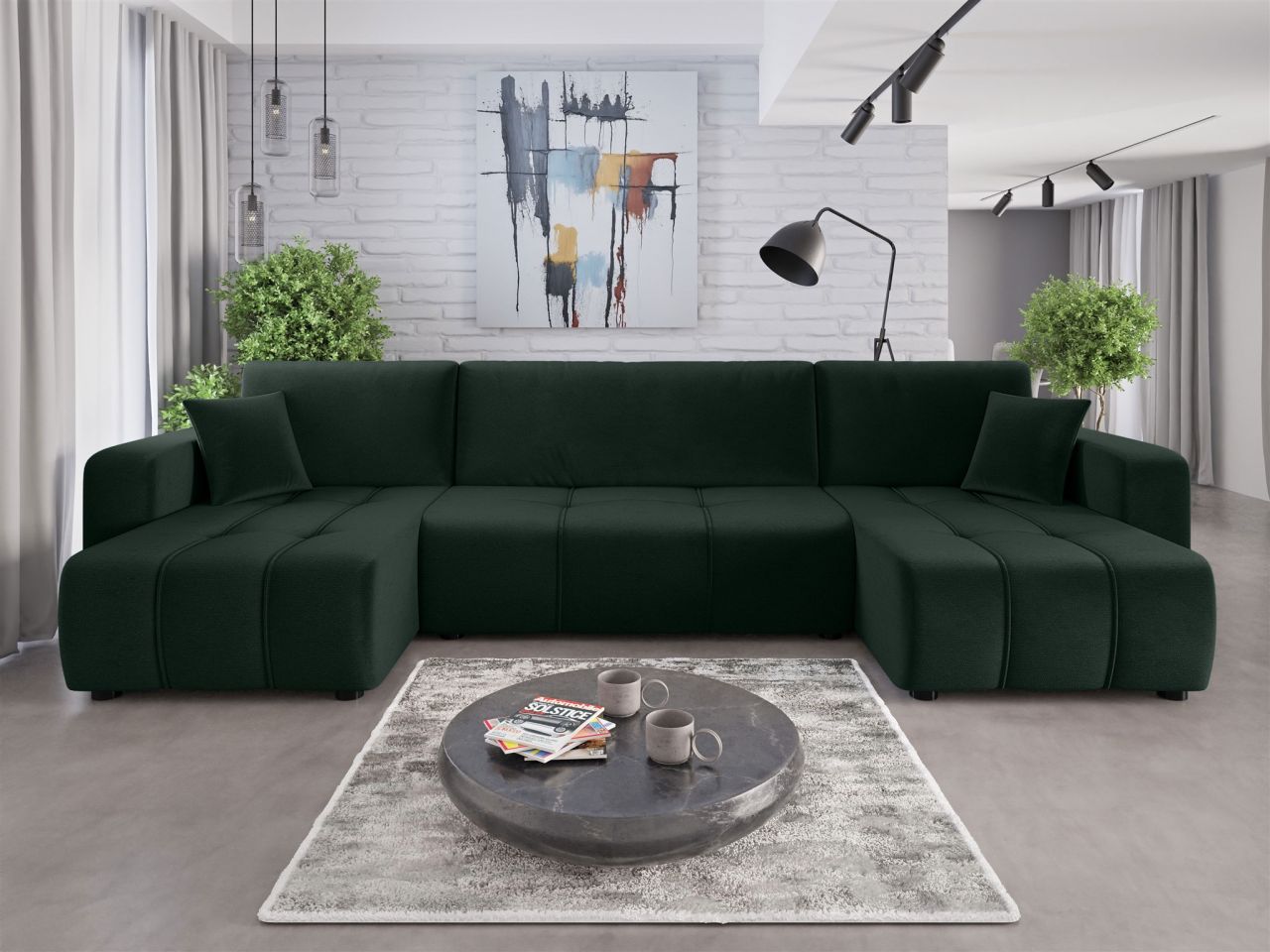 Wohnlandschaft mit Schlaffunktion DAGNY Sofa U-Form in Stoff Kronos Grün