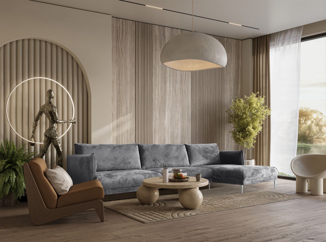 Ecksofa ersofa MADISON XL Stoff Tender Way Grau Ottomane Rechts