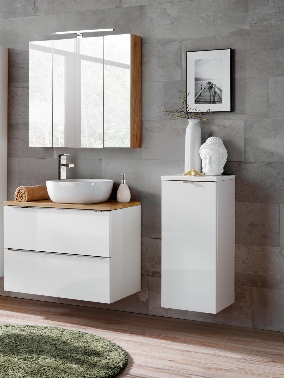Badmöbel Set 4-tlg Badezimmerset PERUGIA Weiss ohne Waschbecken 60cm