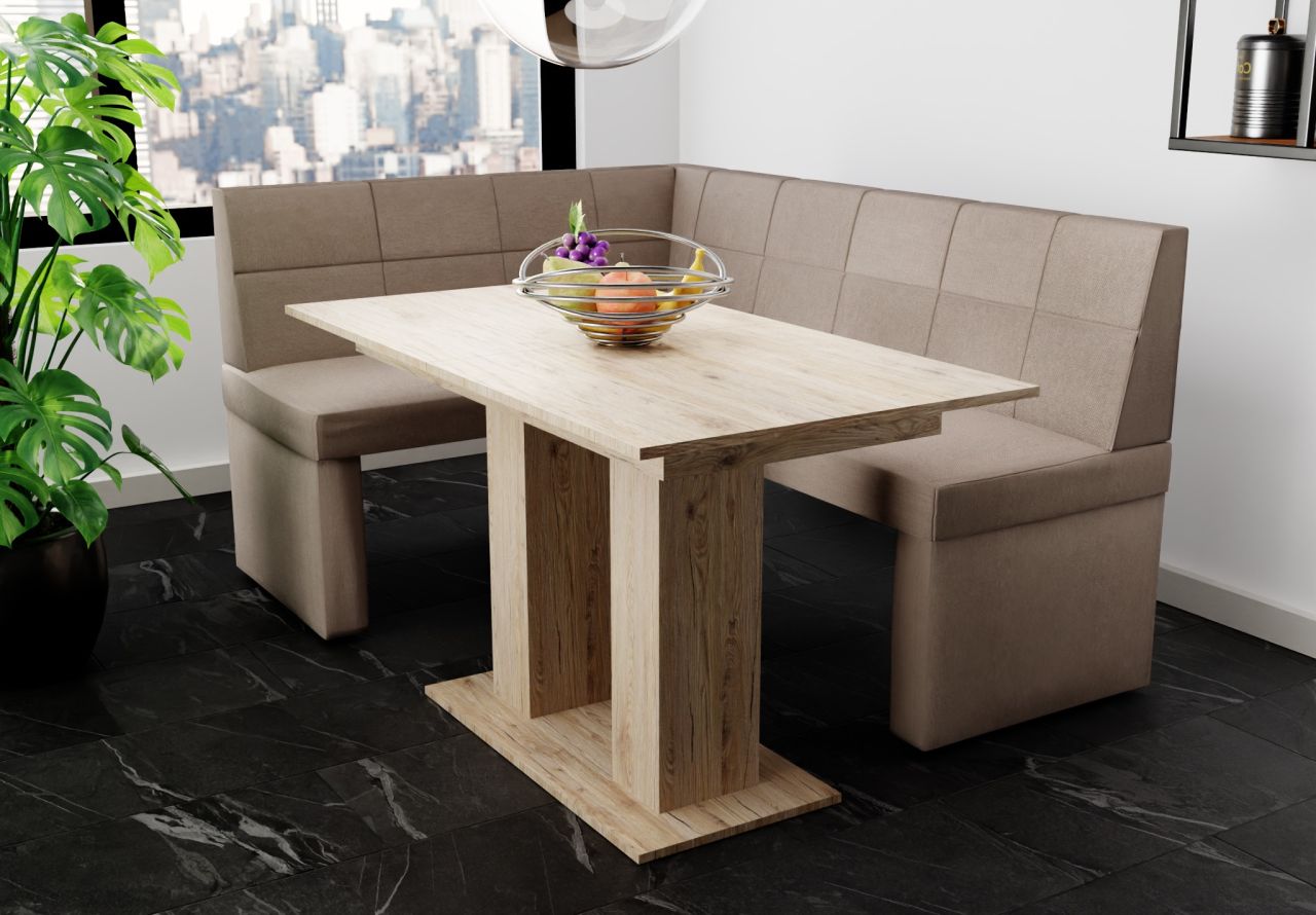 Eckbankgruppe 196x142 cm BLAKE XL R Stoff Soro Taupe / Esstisch DANTE Sonoma