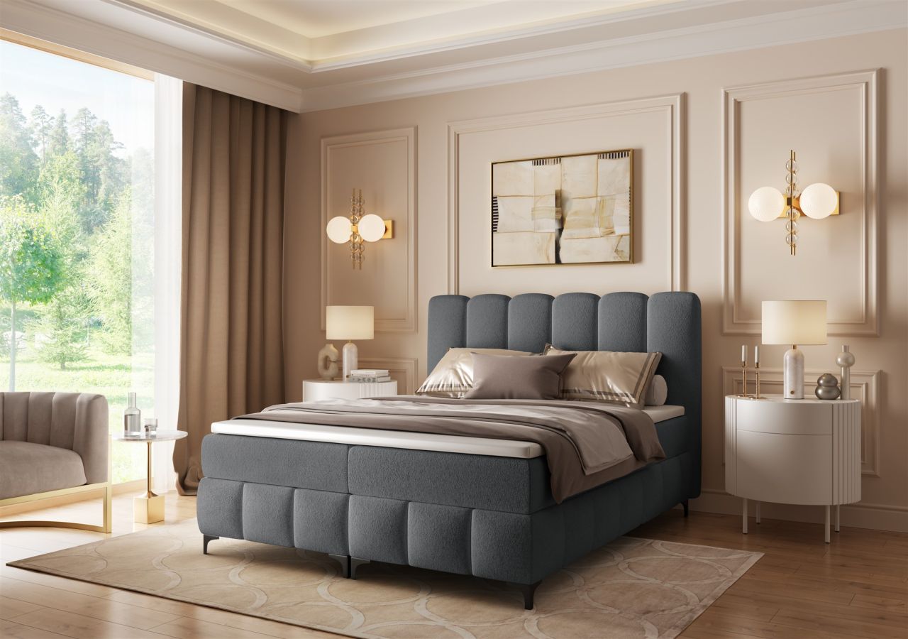 Boxspringbett Schlafzimmerbett ISABEL 140x200cm in Stoff Prime Dunkelgrau