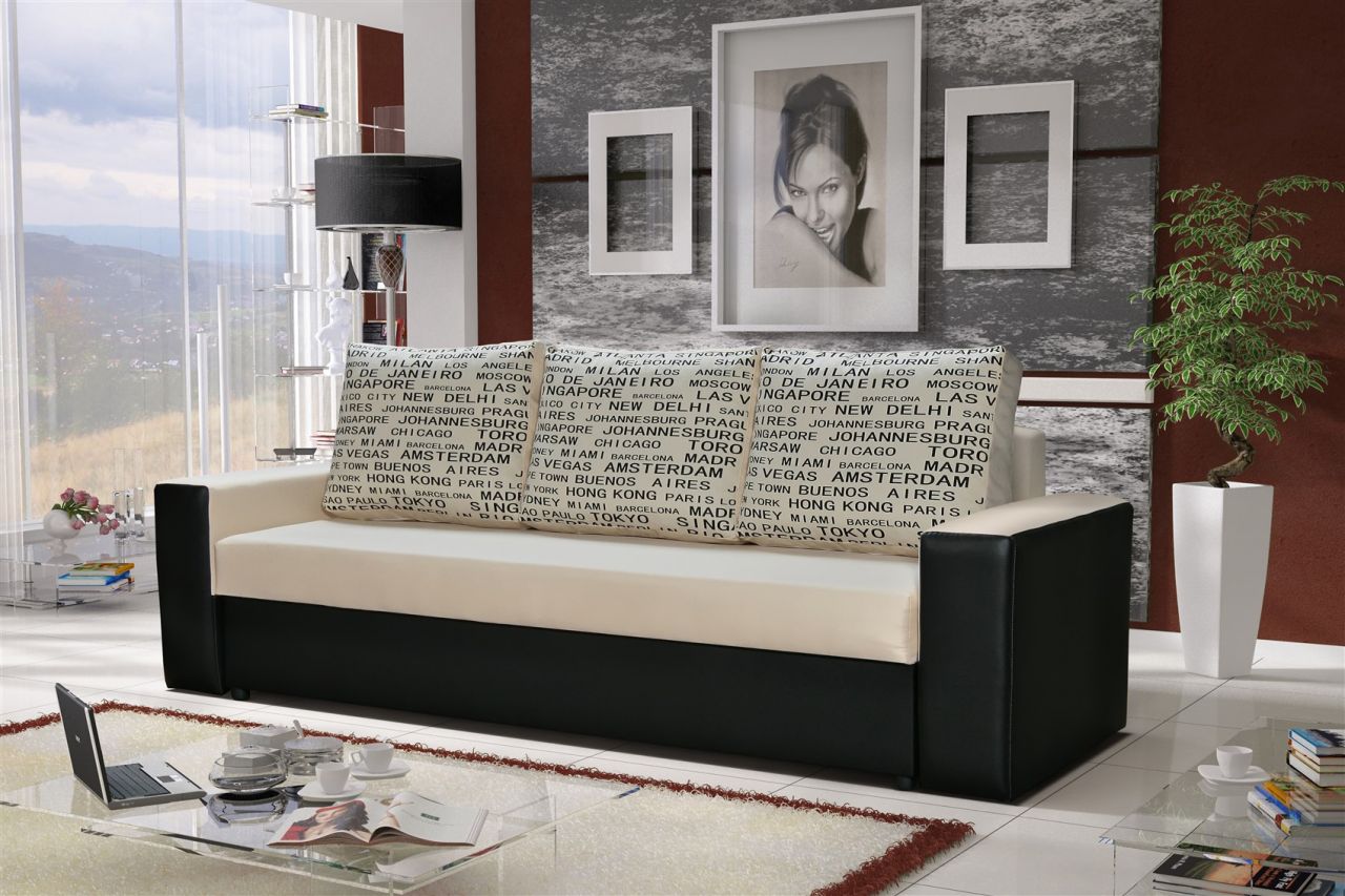 Sofa ersofa LEEDS 3-Sitzer mit Schlaffunktion Schwarz / Beige