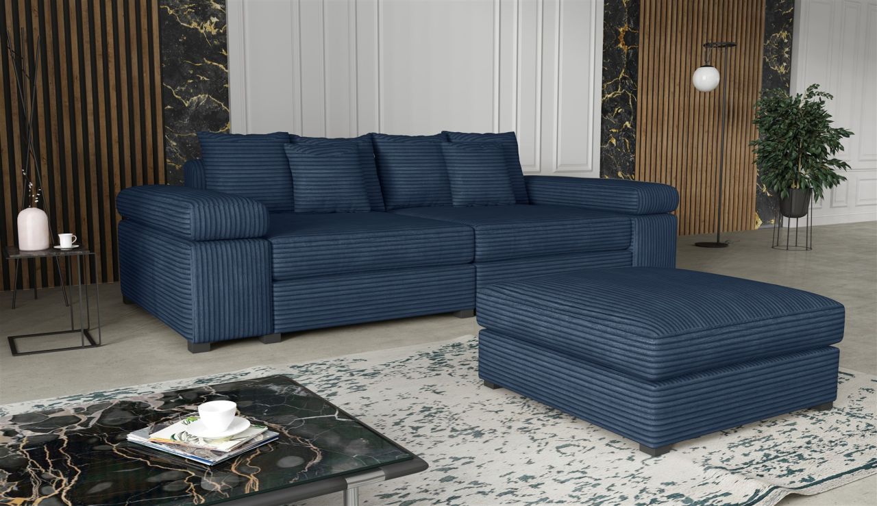 Big Sofa Megasofa Riesensofa AREZZO inkl. Hocker Stoff Tilia Dunkelblau