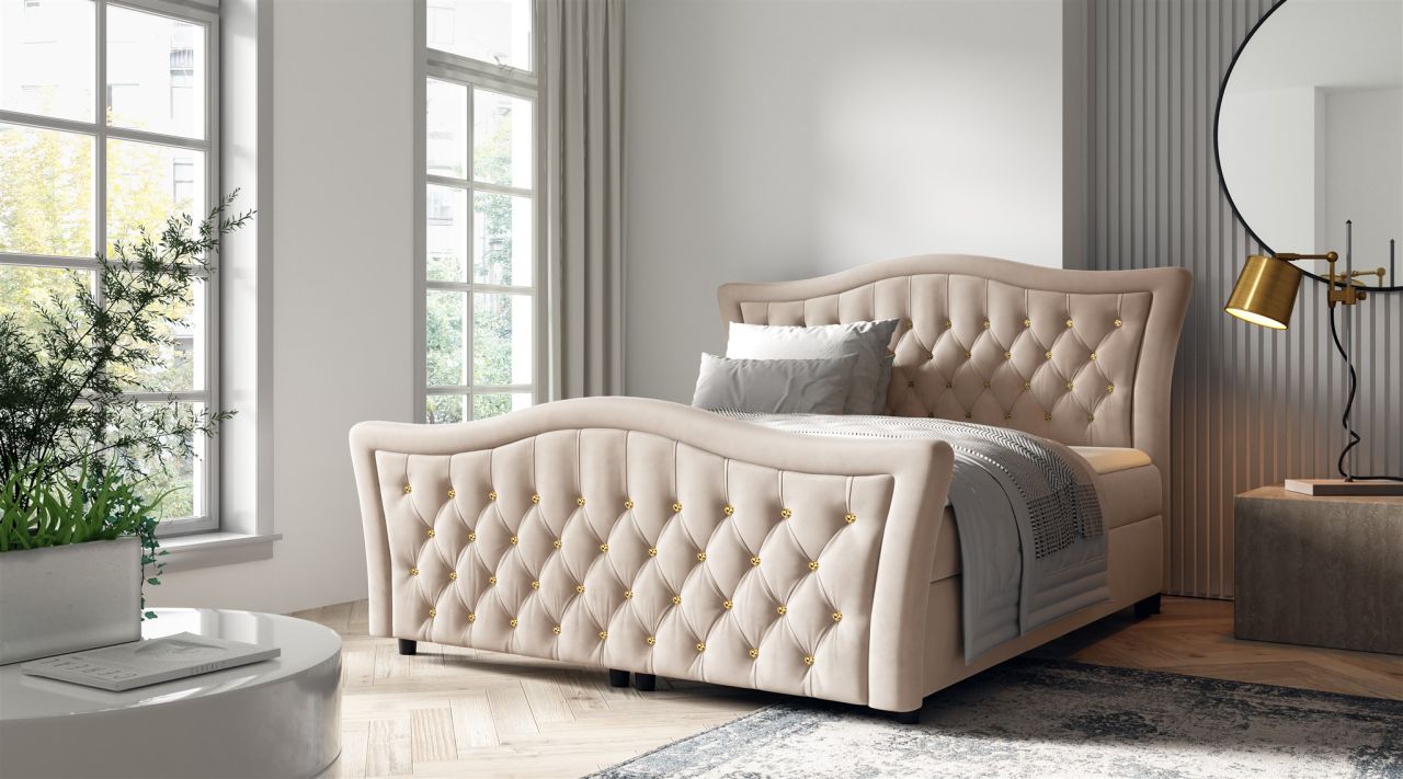 Boxspringbett Schlafzimmerbett TURHAN 180x200cm Stoff Elisa Velvet Beige