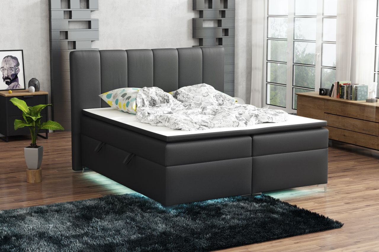 Boxspringbett Schlafzimmerbett ANGEL 160x200cm inkl.Bettkasten/ LED
