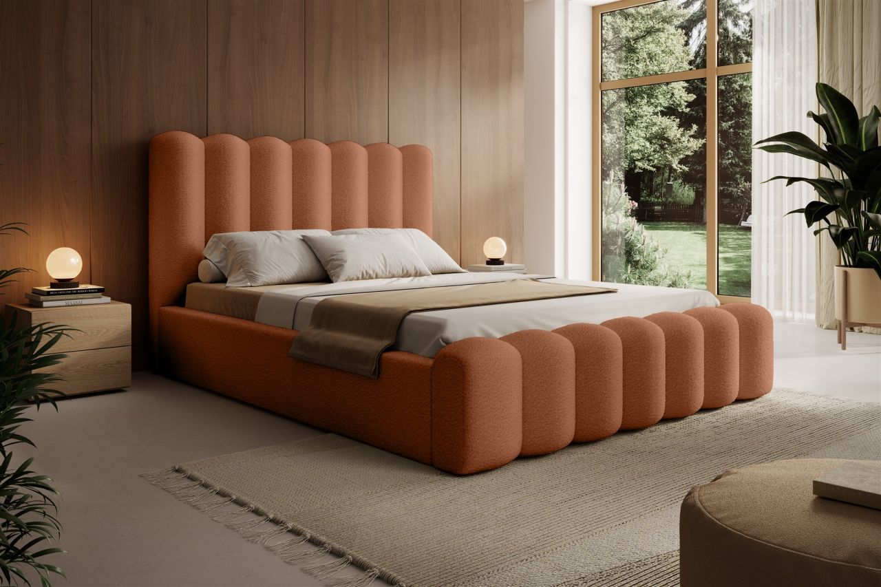 Polsterbett Doppelbett MACON 140x200cm in Stoff Euphoria Rostbraun