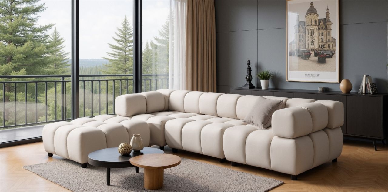 Sofa ersofa FLOW 3-Sitzer inkl. 1 x Polsterhocker Stoff Bluvel Creme