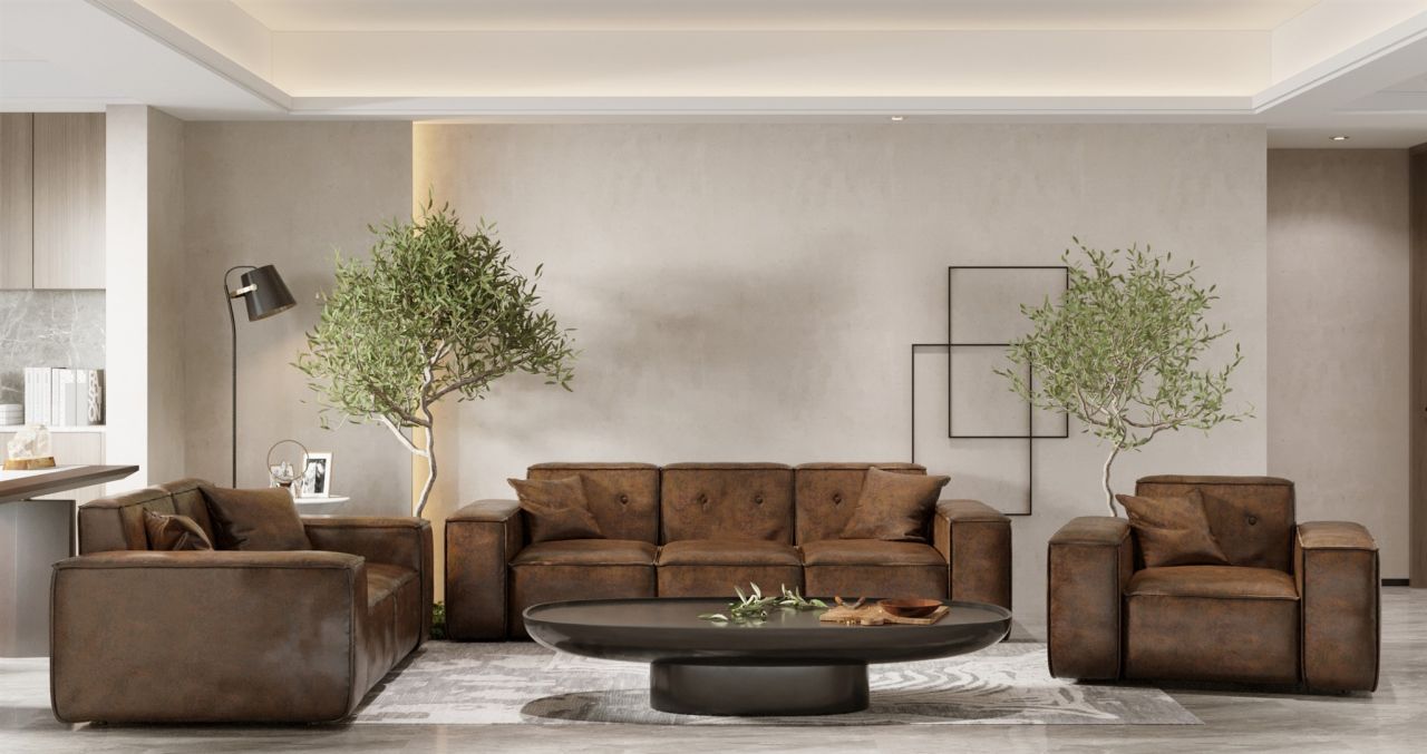 Sofaset ersofa CESINA 3-2-1 in Stoff Gobi (Vintage Look) Braun