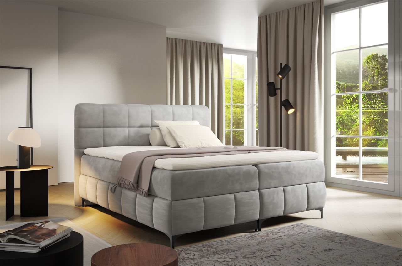 Boxspringbett Schlafzimmerbett SOPHIE 140x200cm Stoff Salvador Silbergrau