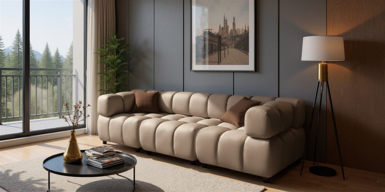Sofa ersofa FLOW 3-Sitzer in Stoff Bluvel Latte