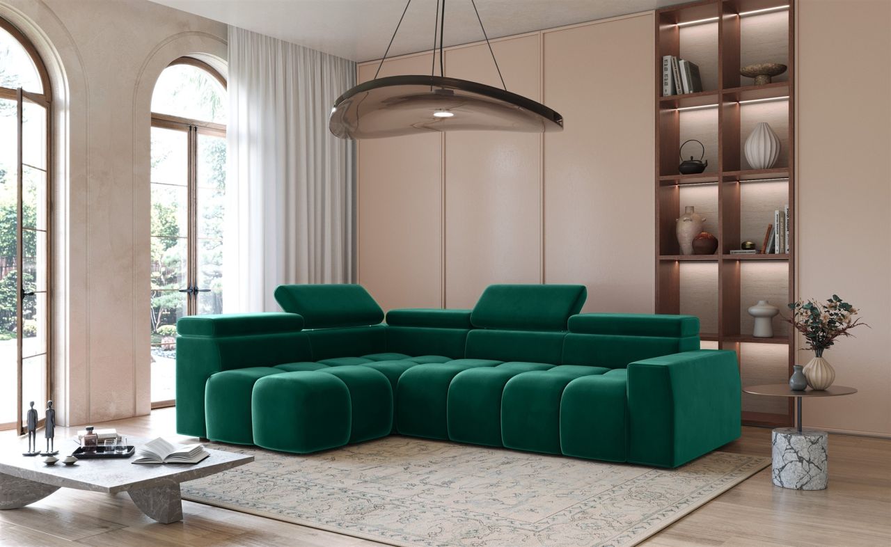 Ecksofa ersofa DARCY in Stoff Salvador Flaschengrün Ottomane Links