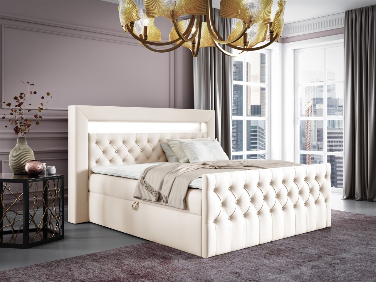 Boxspringbett Schlafzimmerbett ERNESTO Nr.1 120x200cm in Elisa Velvet Cremeweiß