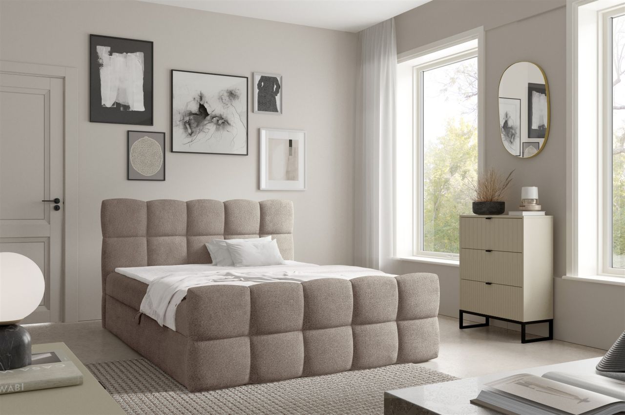 Boxspringbett Schlafzimmerbett SATINE 120x200cm Stoff Coral Dunkelbeige