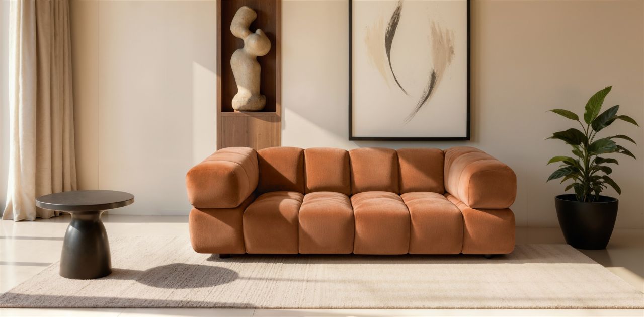 Sofa Designersofa BLANCHE 3-Sitzer in Stoff Bluvel Rostbraun