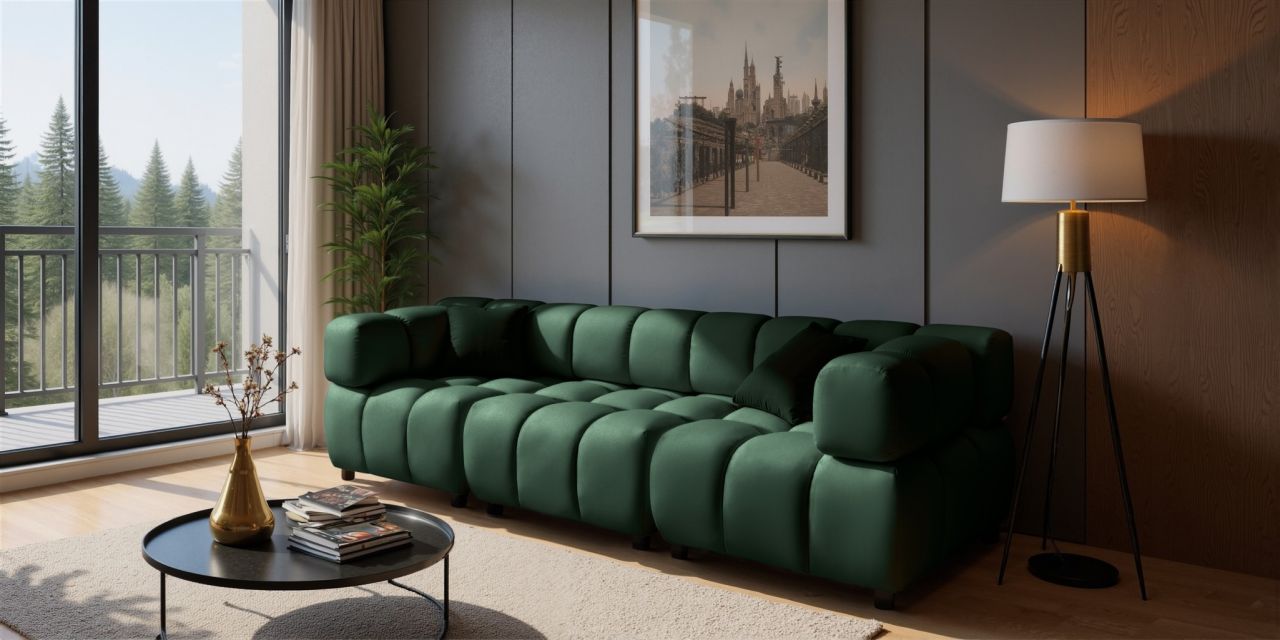 Sofa ersofa FLOW 3-Sitzer in Stoff Bluvel Flaschengrün