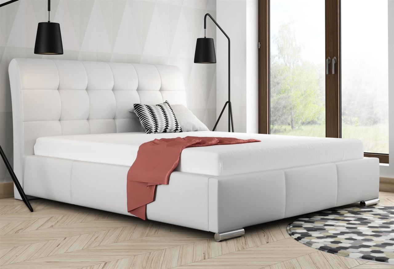 Polsterbett Bett Doppelbett MATTIS Kunstleder Weiss 140x200cm