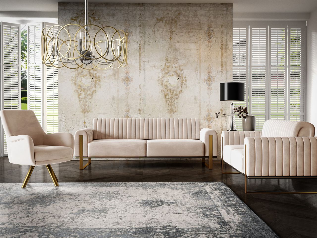 Sofaset ersofas VALERIE 3-2-1 in Stoff Stoff Elisa Velvet Beige