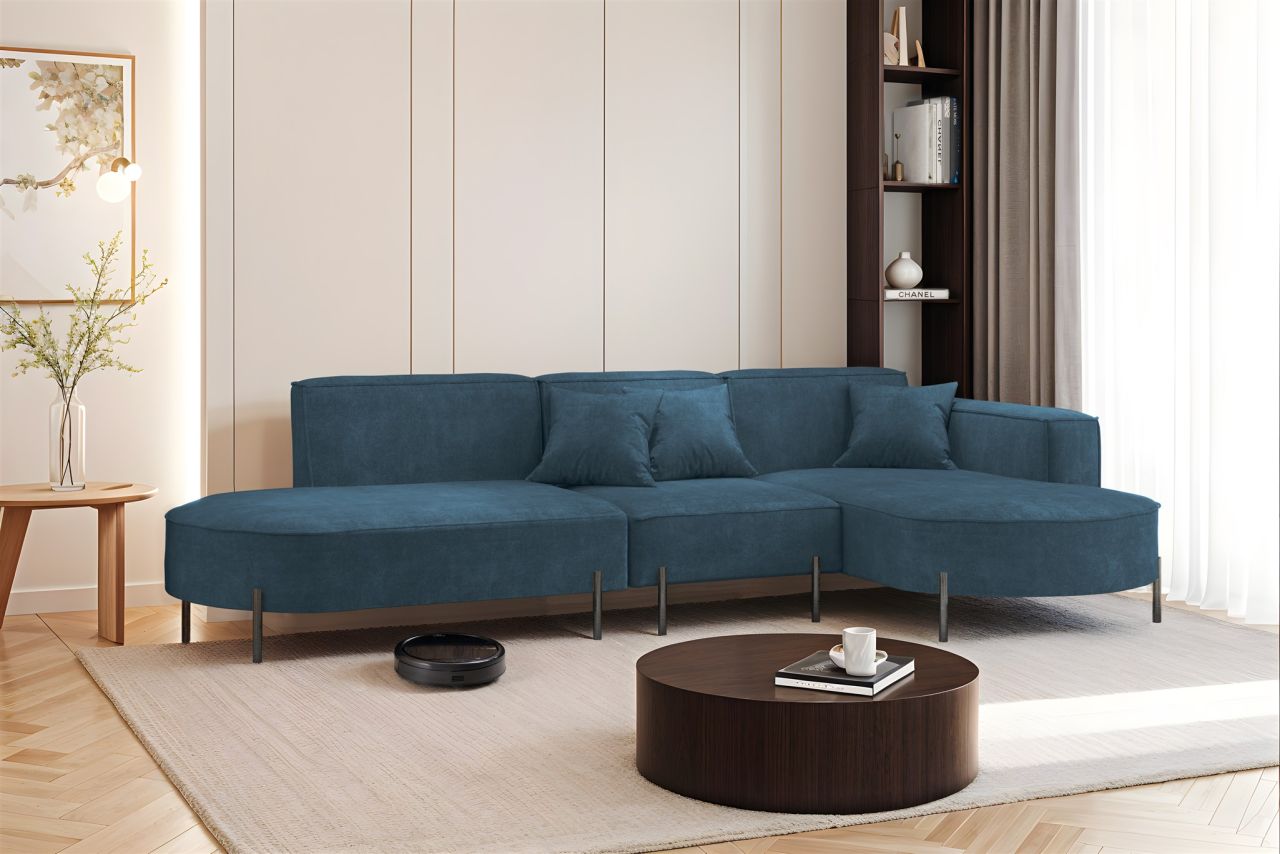 Ecksofa ersofa VALENCIA in Stoff Noel Blau Ottomane Rechts
