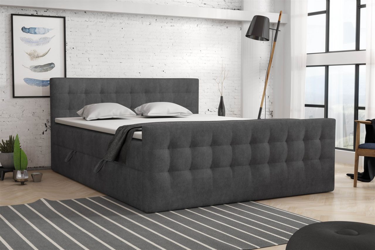 Boxspringbett Schlafzimmerbett ANKER 140x200cm Stoff Perfect Harmony Dunkelgrau