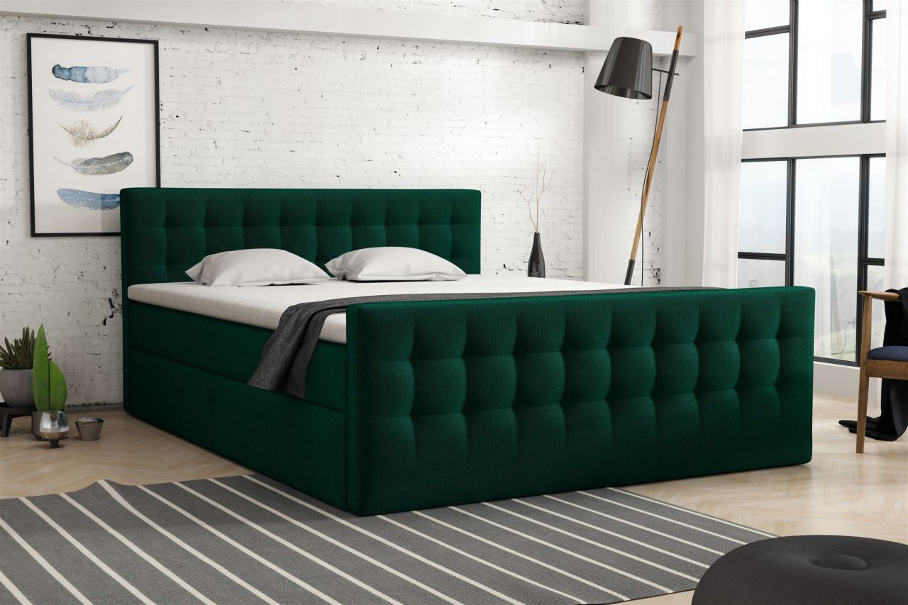OUTLET Boxspringbett Schlafzimmerbett ANKER 180x200cm in Stoff Monolith Grün