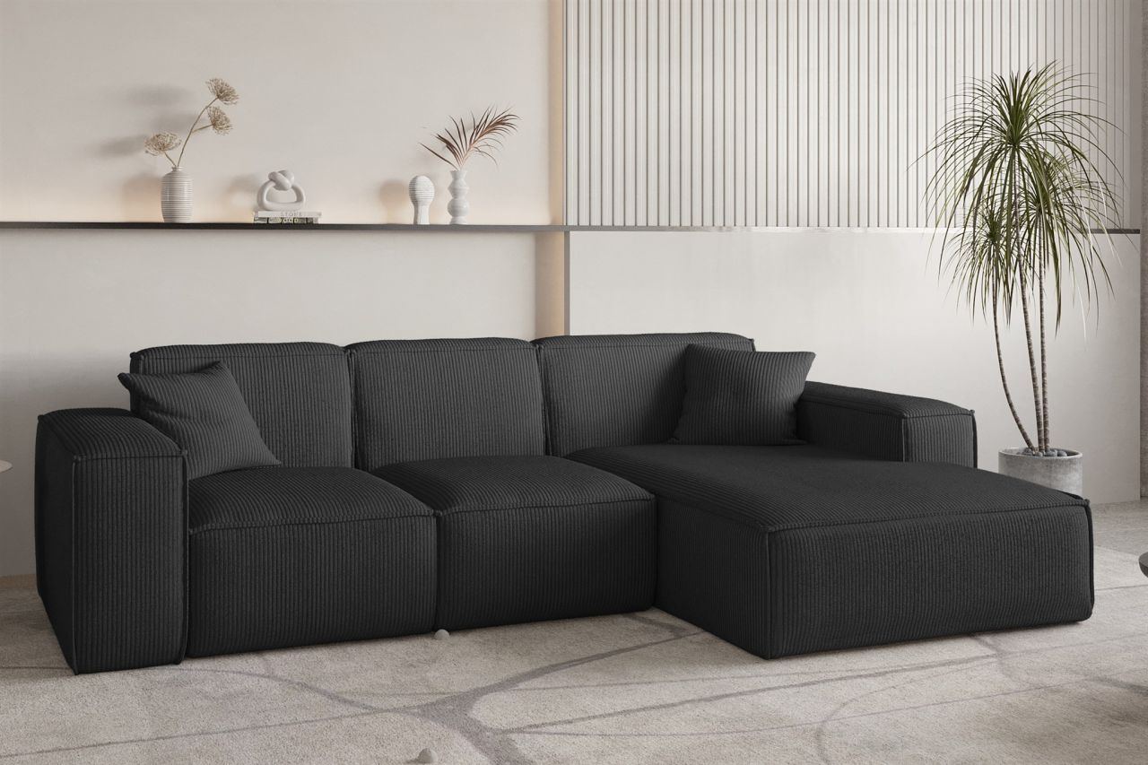Ecksofa ersofa CELES PREMIUM in Stoff Scala Schwarz Ottomane Rechts