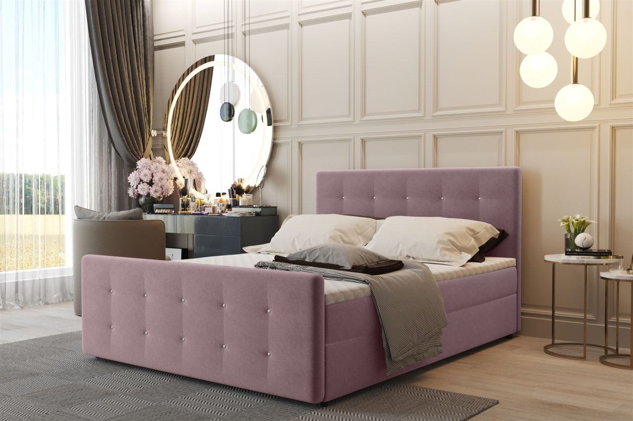 Boxspringbett Schlafzimmerbett CARLOS 160x220cm Stoff Soro Aubergine inkl.Bet...