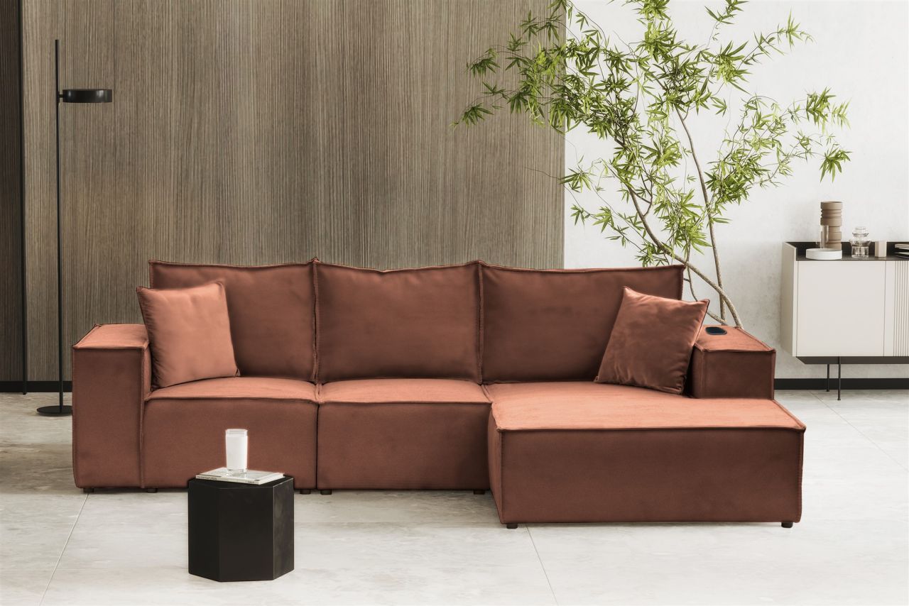 Ecksofa Sofa ALVARO inkl. QI Ladegerät Stoff Opera Velvet Altrosa Ottomane Re...