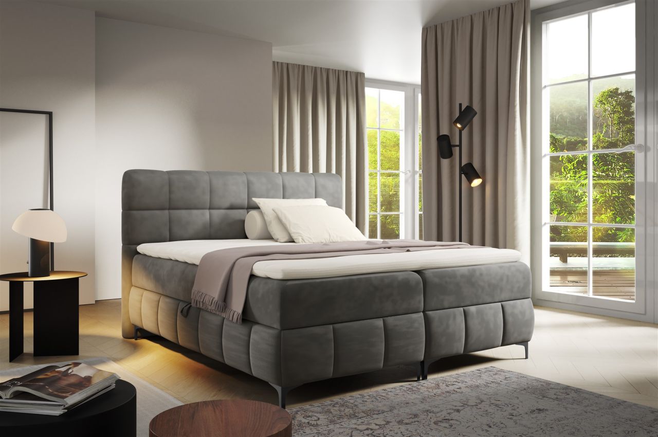Boxspringbett Schlafzimmerbett SOPHIE 140x200cm Stoff Salvador Grafit