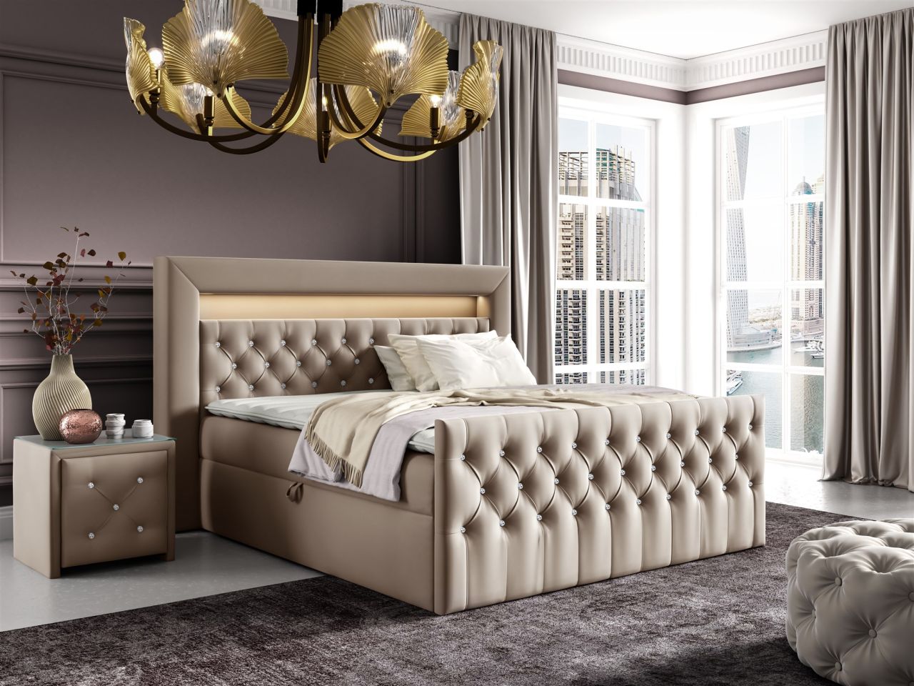Boxspringbett Schlafzimmerbett SEVRA Nr.1 140x200cm in Elisa Velvet Beige