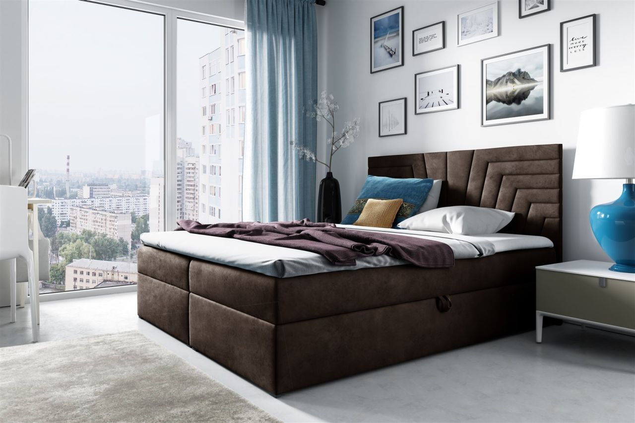 Boxspringbett Schlafzimmerbett 120x200cm LAZARO Nr.4 Braun inkl. Bettkasten